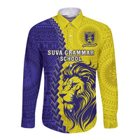 Fiji School Long Sleeve Button Shirt Suva Grammar Lions With Fijian Tapa LT14 Unisex Gold - Polynesian Pride