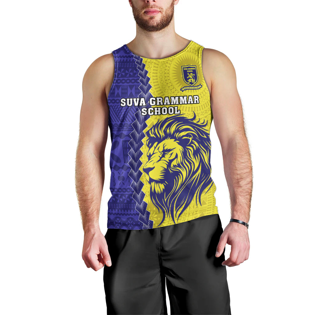 Fiji School Men Tank Top Suva Grammar Lions With Fijian Tapa LT14 - Polynesian Pride