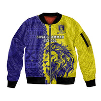 Fiji School Sleeve Zip Bomber Jacket Suva Grammar Lions With Fijian Tapa LT14 Unisex Gold - Polynesian Pride
