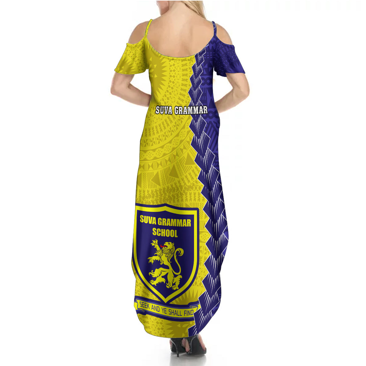 Fiji School Summer Maxi Dress Suva Grammar Lions With Fijian Tapa LT14 - Polynesian Pride