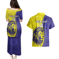 Custom Fiji School Couples Matching Puletasi Dress and Hawaiian Shirt Suva Grammar Lions With Fijian Tapa LT14 - Polynesian Pride