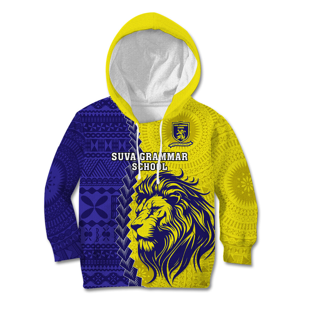 Custom Fiji School Kid Hoodie Suva Grammar Lions With Fijian Tapa LT14 Gold - Polynesian Pride