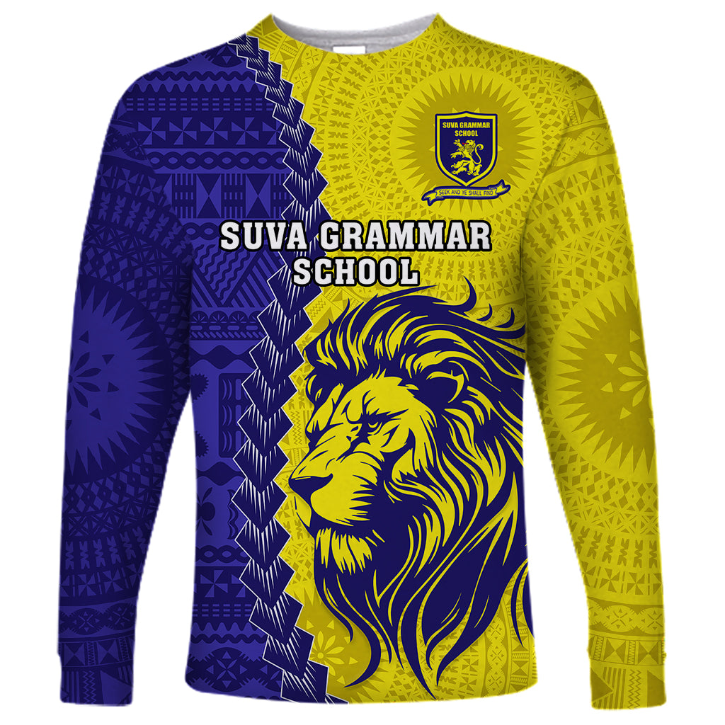 Custom Fiji School Long Sleeve Shirt Suva Grammar Lions With Fijian Tapa LT14 Unisex Gold - Polynesian Pride