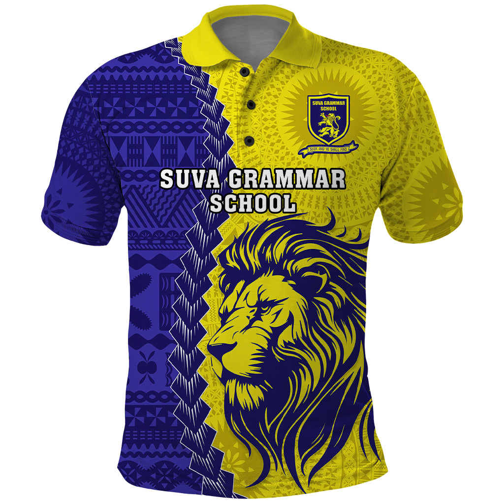 Custom Fiji School Polo Shirt Suva Grammar Lions With Fijian Tapa LT14 Gold - Polynesian Pride