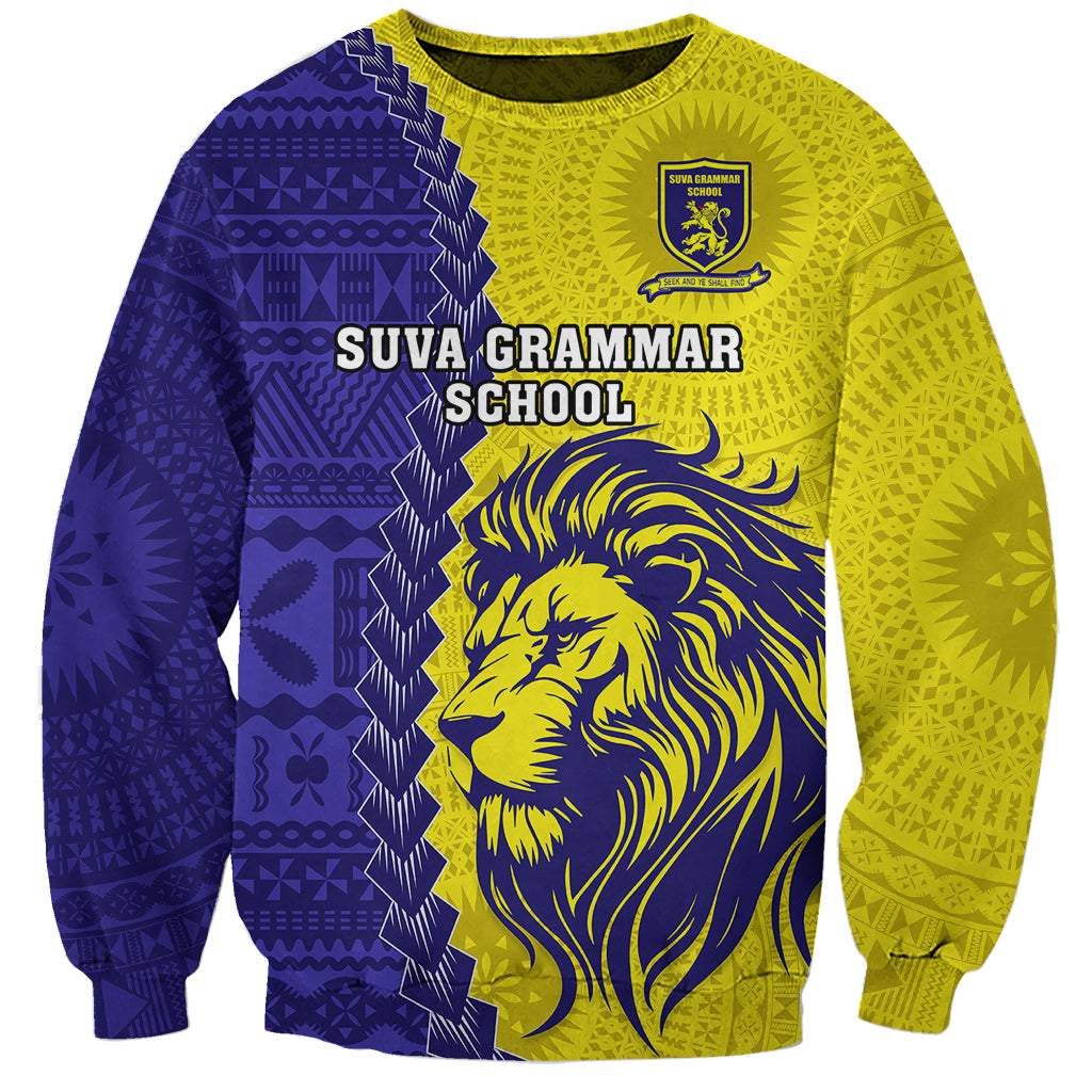 Custom Fiji School Sweatshirt Suva Grammar Lions With Fijian Tapa LT14 Unisex Gold - Polynesian Pride