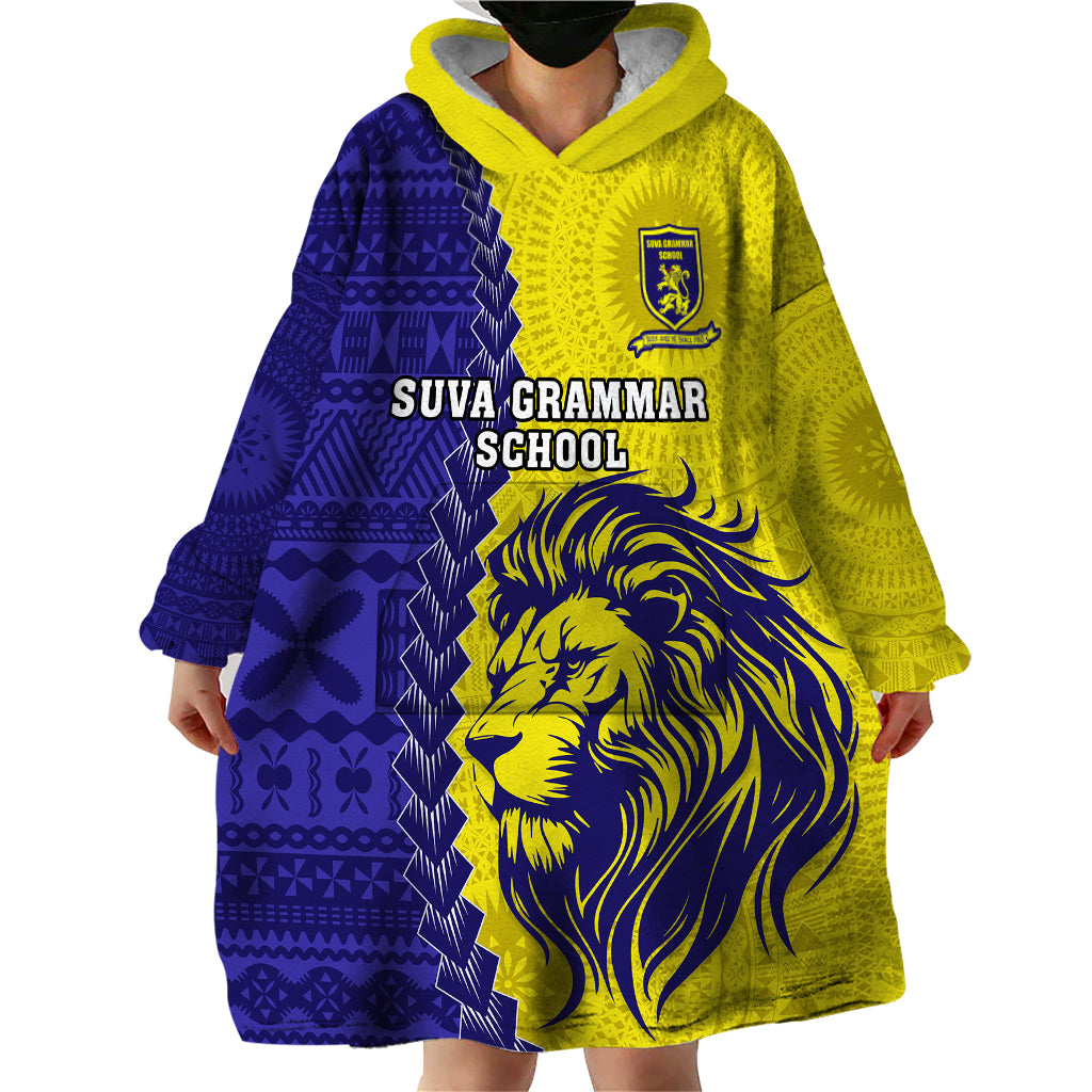 Custom Fiji School Wearable Blanket Hoodie Suva Grammar Lions With Fijian Tapa LT14 - Polynesian Pride