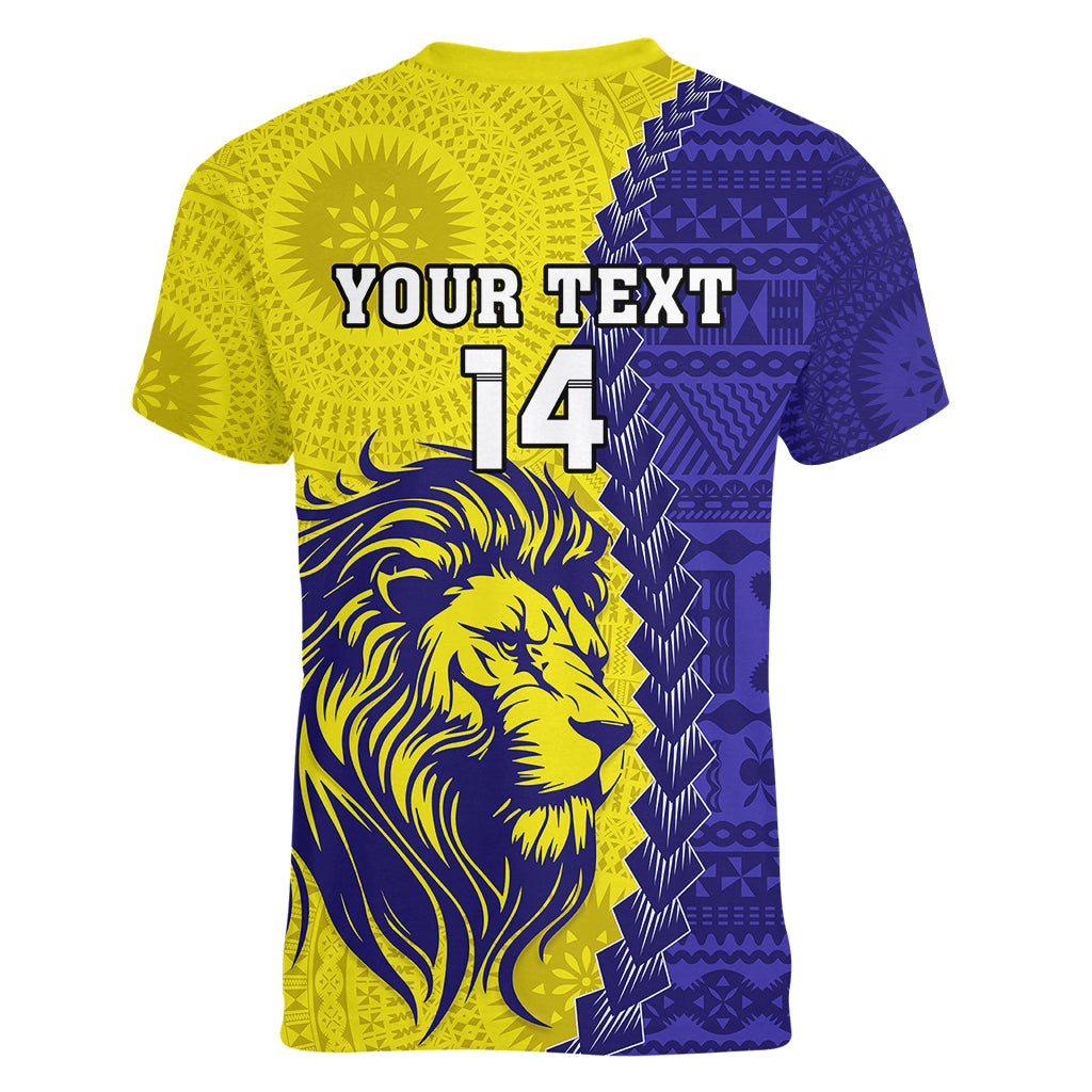 Custom Fiji School Women V Neck T Shirt Suva Grammar Lions With Fijian Tapa LT14 - Polynesian Pride