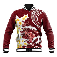 Blood Gold Polynesia Baseball Jacket Polynesian Frangipani With Sea Turtles