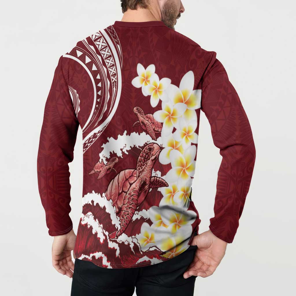 Blood Gold Polynesia Button Sweatshirt Polynesian Frangipani With Sea Turtles