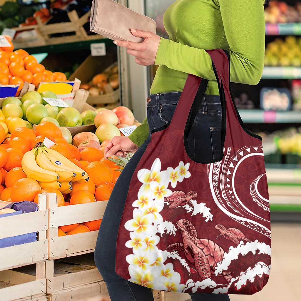 Blood Gold Polynesia Grocery Bag Polynesian Frangipani With Sea Turtles