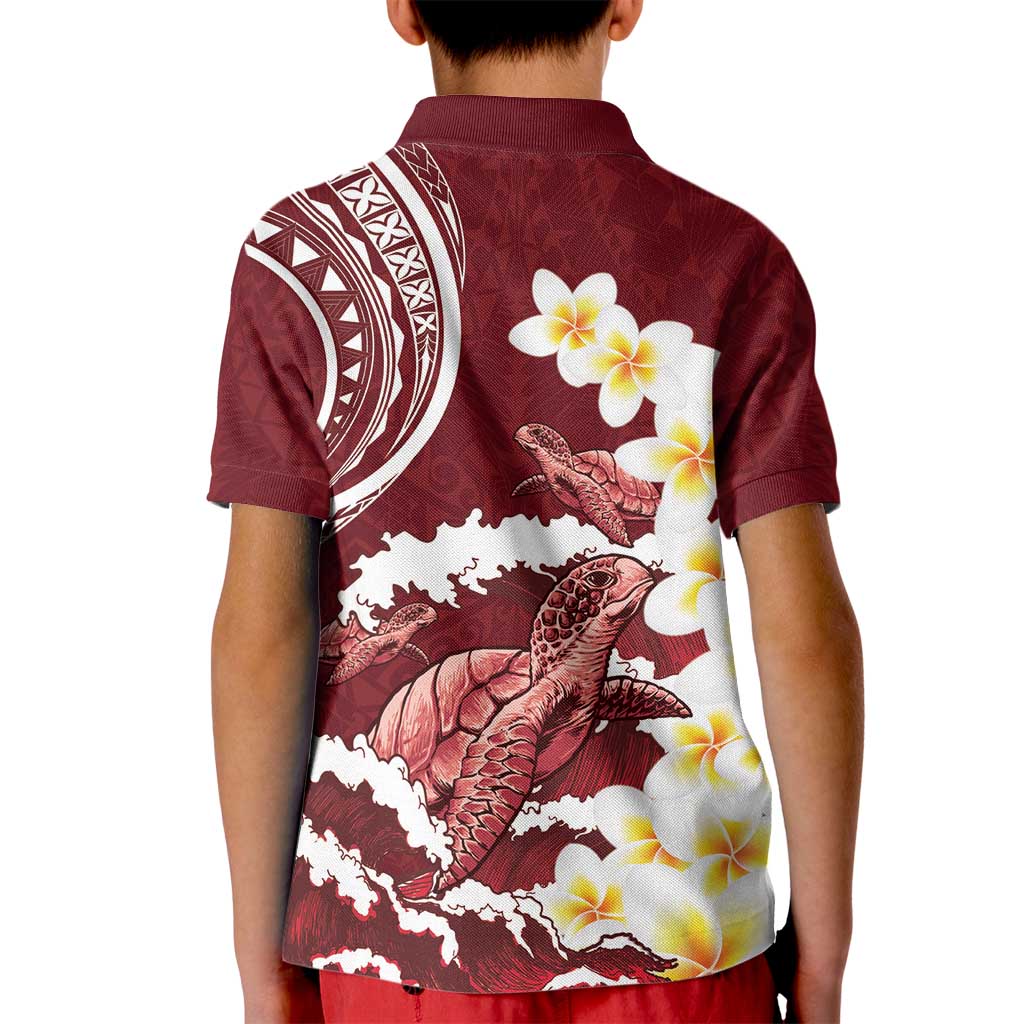 Blood Gold Polynesia Kid Polo Shirt Polynesian Frangipani With Sea Turtles