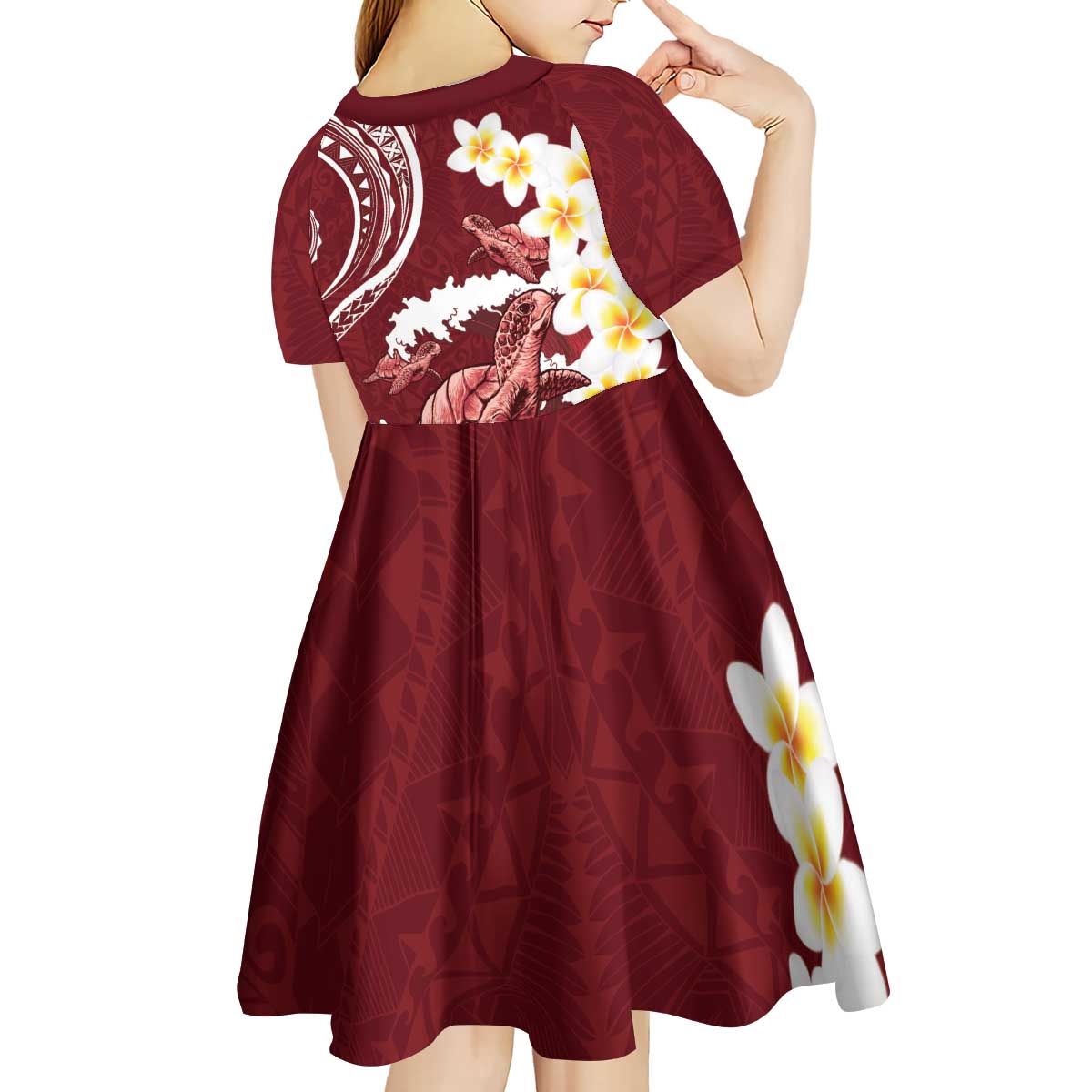 Blood Gold Polynesia Kid Short Sleeve Dress Polynesian Frangipani With Sea Turtles