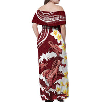 Blood Gold Polynesia Off Shoulder Maxi Dress Polynesian Frangipani With Sea Turtles