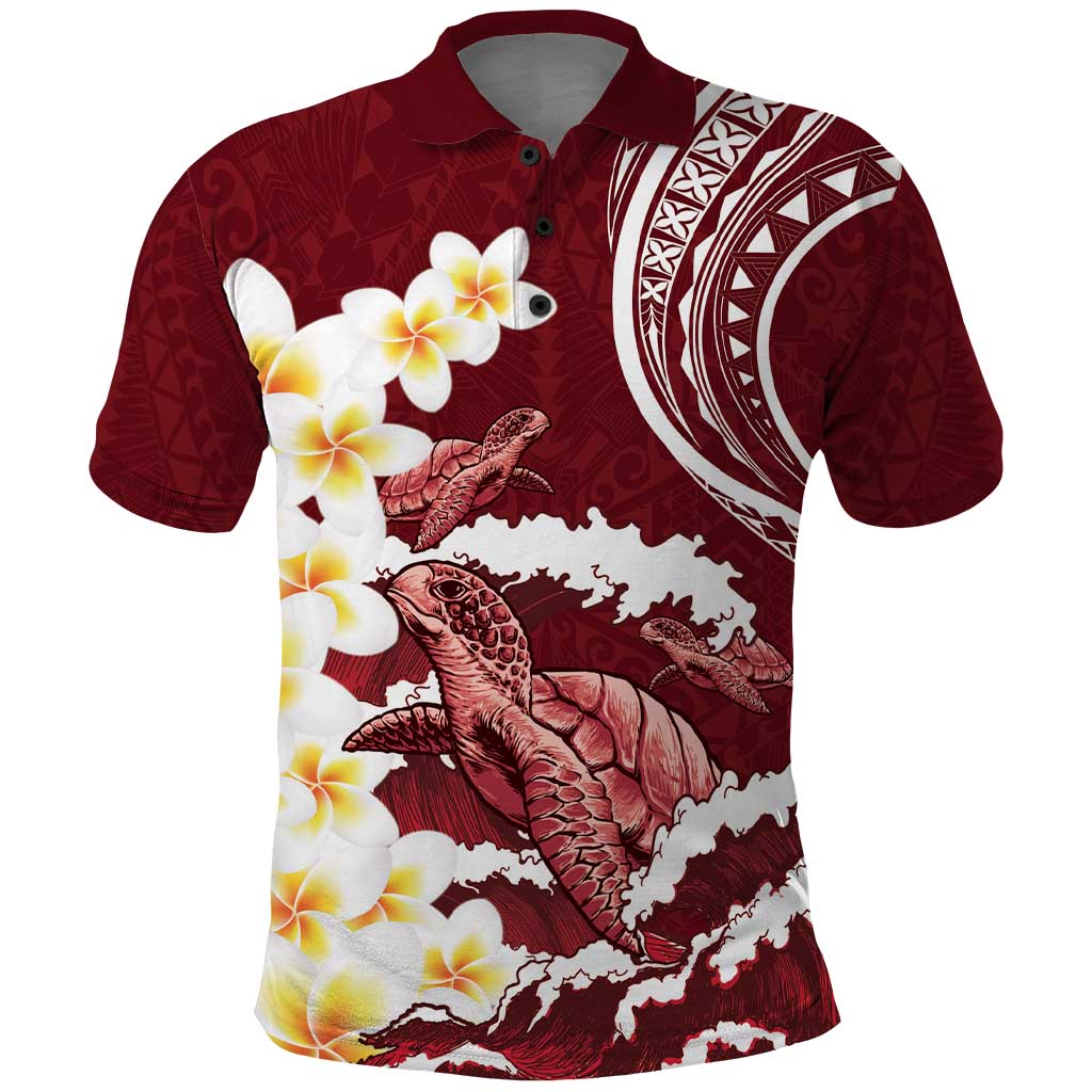 Blood Gold Polynesia Polo Shirt Polynesian Frangipani With Sea Turtles