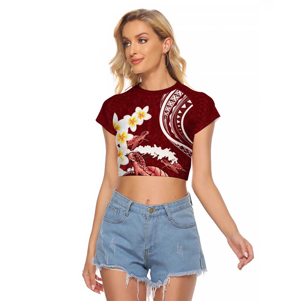Blood Gold Polynesia Raglan Cropped T Shirt Polynesian Frangipani With Sea Turtles
