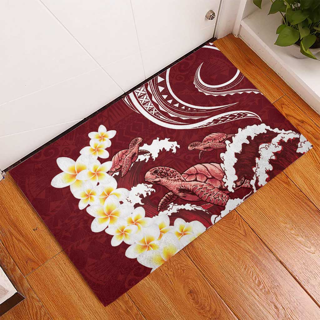Blood Gold Polynesia Rubber Doormat Polynesian Frangipani With Sea Turtles