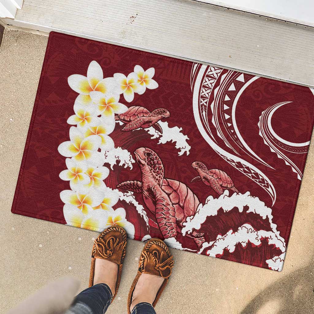 Blood Gold Polynesia Rubber Doormat Polynesian Frangipani With Sea Turtles