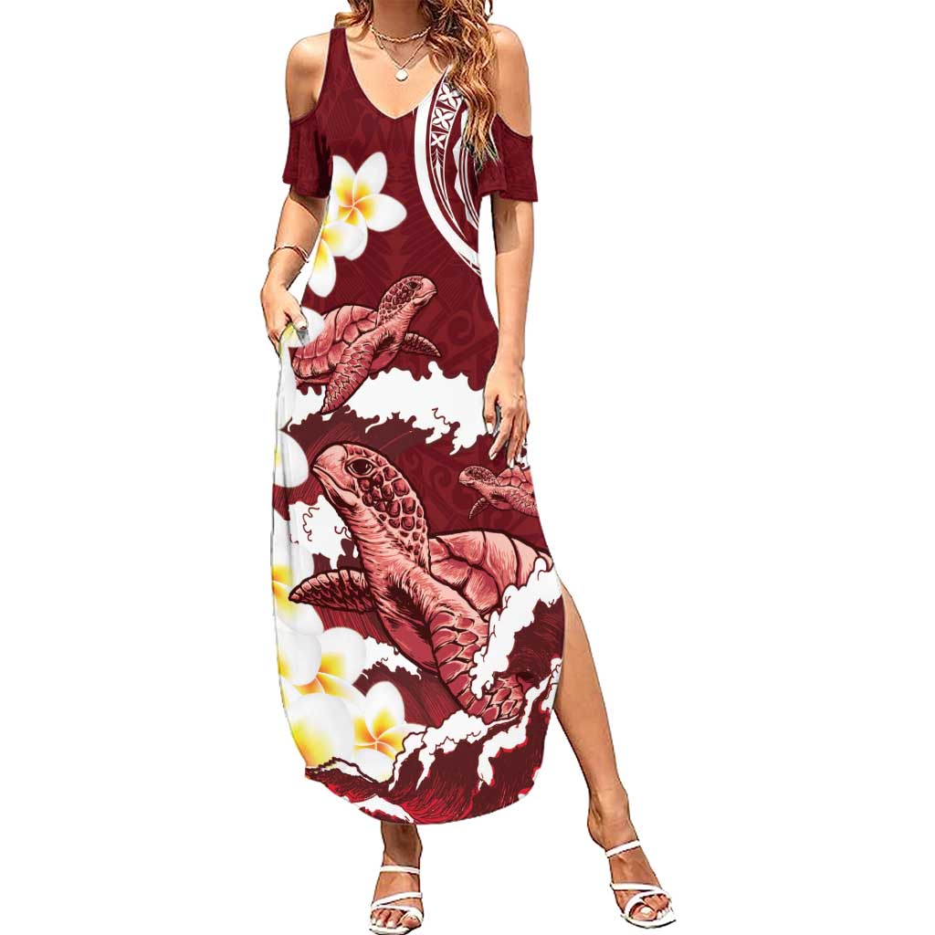 Blood Gold Polynesia Summer Maxi Dress Polynesian Frangipani With Sea Turtles