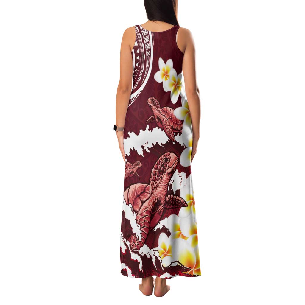 Blood Gold Polynesia Tank Maxi Dress Polynesian Frangipani With Sea Turtles