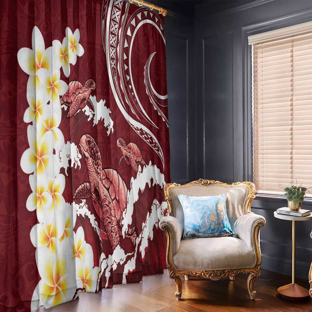 Blood Gold Polynesia Window Curtain Polynesian Frangipani With Sea Turtles