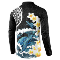 Black Polynesia Button Sweatshirt Polynesian Frangipani With Sea Turtles