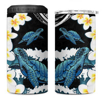 Black Polynesia 4 in 1 Can Cooler Tumbler Polynesian Frangipani With Sea Turtles