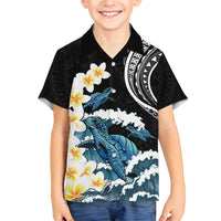 Black Polynesia Family Matching Short Sleeve Bodycon Dress and Hawaiian Shirt Polynesian Frangipani With Sea Turtles