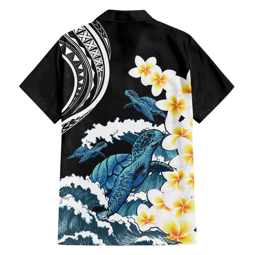 Black Polynesia Family Matching Tank Maxi Dress and Hawaiian Shirt Polynesian Frangipani With Sea Turtles