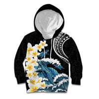 Black Polynesia Kid Hoodie Polynesian Frangipani With Sea Turtles