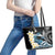 Black Polynesia Leather Tote Bag Polynesian Frangipani With Sea Turtles