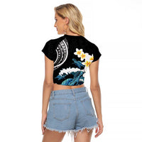 Black Polynesia Raglan Cropped T Shirt Polynesian Frangipani With Sea Turtles