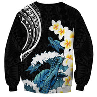 Black Polynesia Sweatshirt Polynesian Frangipani With Sea Turtles