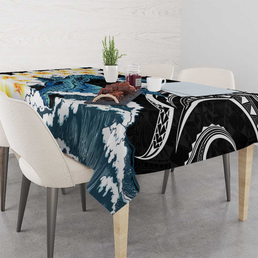 Black Polynesia Tablecloth Polynesian Frangipani With Sea Turtles