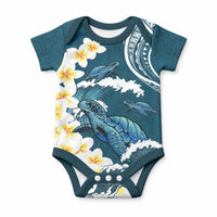 Dark Teal Polynesia Baby Onesie Polynesian Frangipani With Sea Turtles LT14 Dark Teal - Polynesian Pride