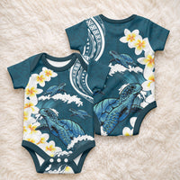 Dark Teal Polynesia Baby Onesie Polynesian Frangipani With Sea Turtles LT14 - Polynesian Pride