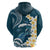 Dark Teal Polynesia Hoodie Polynesian Frangipani With Sea Turtles