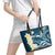 Dark Teal Polynesia Leather Tote Bag Polynesian Frangipani With Sea Turtles