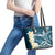 Dark Teal Polynesia Leather Tote Bag Polynesian Frangipani With Sea Turtles