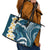 Dark Teal Polynesia Leather Tote Bag Polynesian Frangipani With Sea Turtles