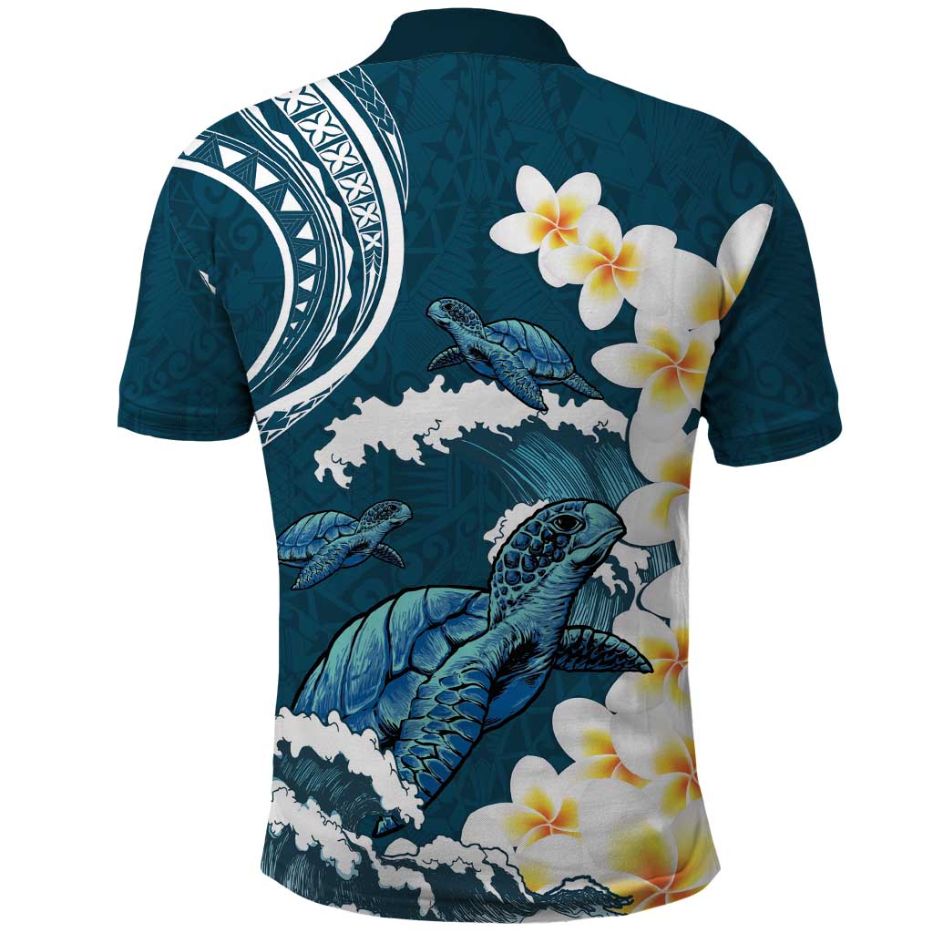 Dark Teal Polynesia Polo Shirt Polynesian Frangipani With Sea Turtles