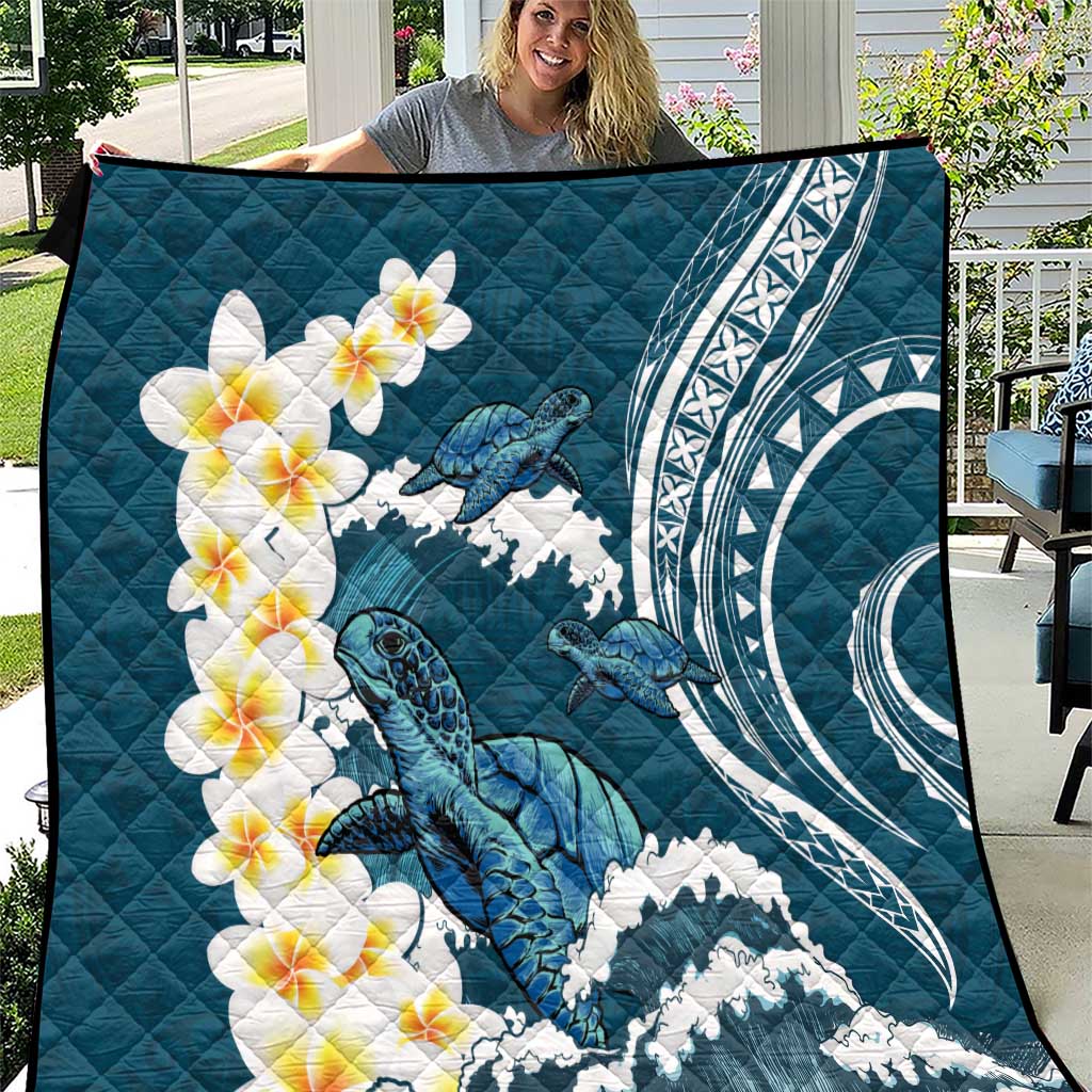 Dark Teal Polynesia Quilt Polynesian Frangipani With Sea Turtles