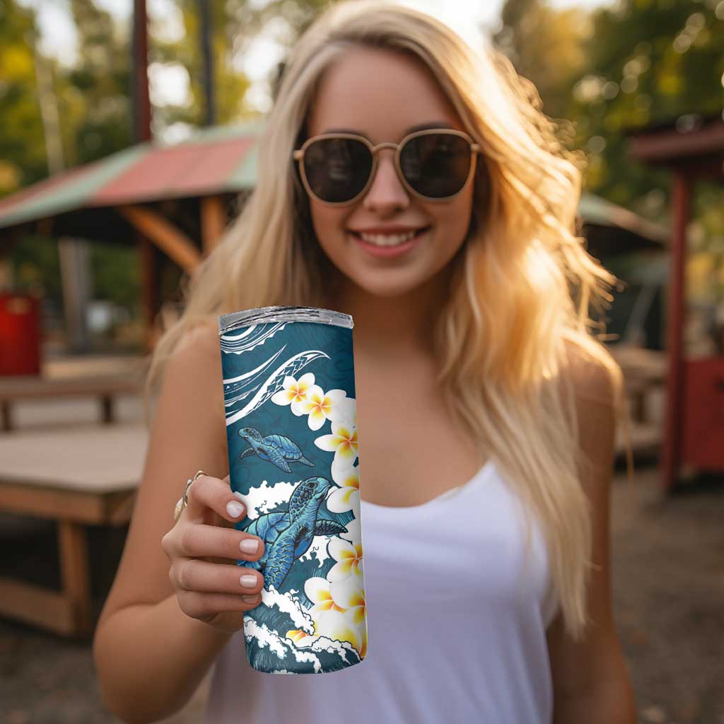 Dark Teal Polynesia Skinny Tumbler Polynesian Frangipani With Sea Turtles