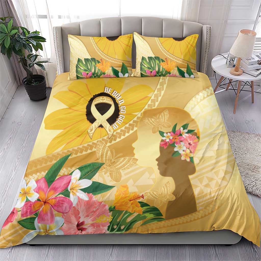 Polynesia Childhood Cancer Awareness Bedding Set Be Bold Go Gold Polynesian Art