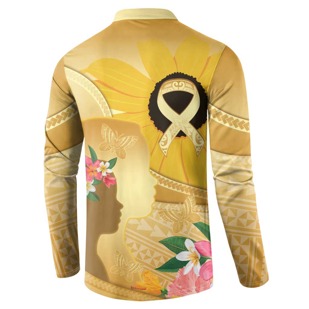 Polynesia Childhood Cancer Awareness Button Sweatshirt Be Bold Go Gold Polynesian Art