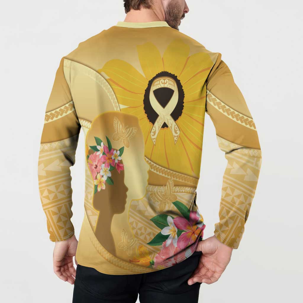 Polynesia Childhood Cancer Awareness Button Sweatshirt Be Bold Go Gold Polynesian Art
