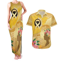 Polynesia Childhood Cancer Awareness Couples Matching Tank Maxi Dress and Hawaiian Shirt Be Bold Go Gold Polynesian Art
