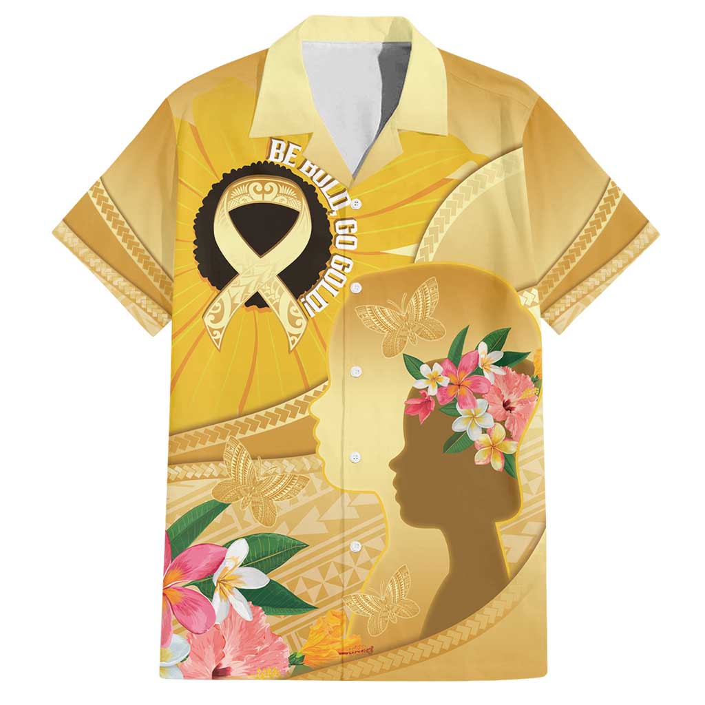 Polynesia Childhood Cancer Awareness Family Matching Long Sleeve Bodycon Dress and Hawaiian Shirt Be Bold Go Gold Polynesian Art