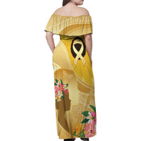 Polynesia Childhood Cancer Awareness Family Matching Off Shoulder Maxi Dress and Hawaiian Shirt Be Bold Go Gold Polynesian Art