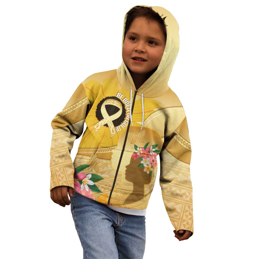 Polynesia Childhood Cancer Awareness Kid Hoodie Be Bold Go Gold Polynesian Art