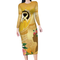Polynesia Childhood Cancer Awareness Long Sleeve Bodycon Dress Be Bold Go Gold Polynesian Art